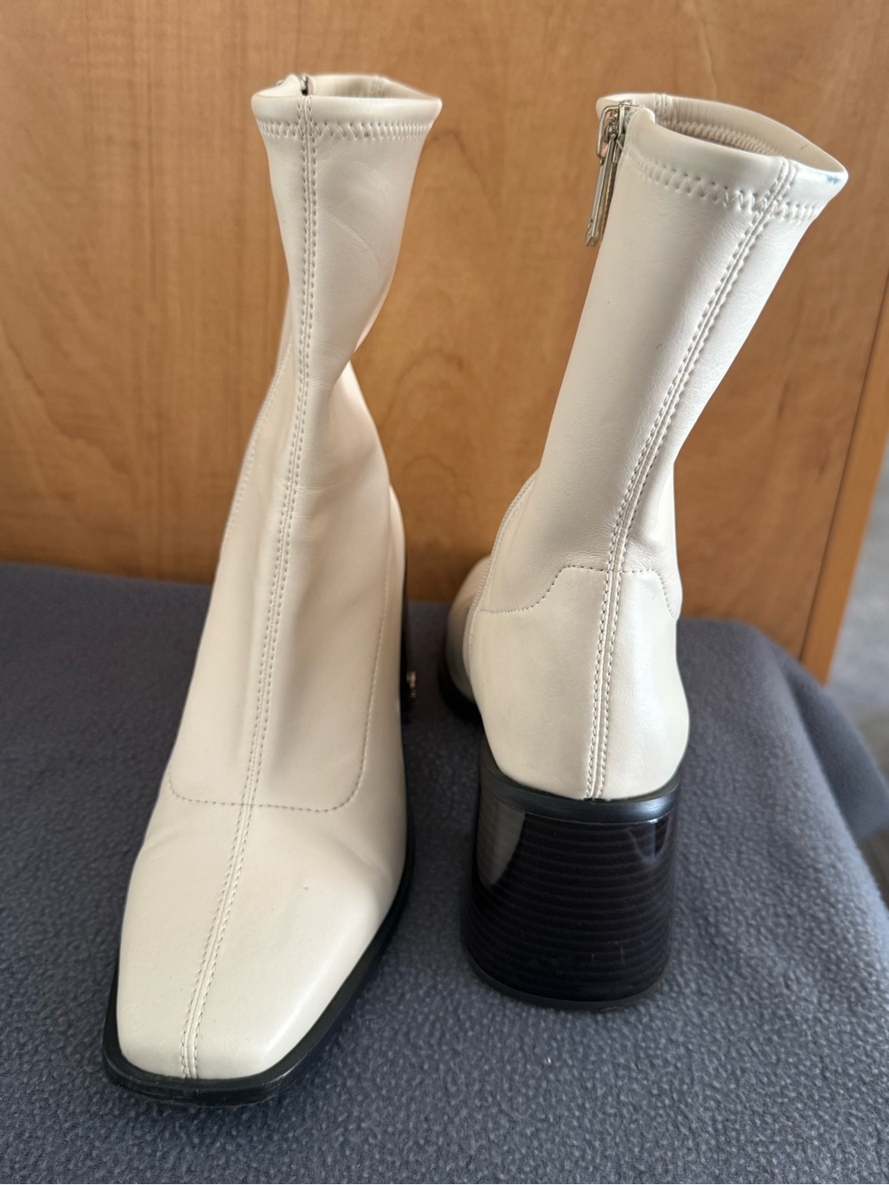 Sam Edelman Cream Leather Ankle Boots with Block Heel